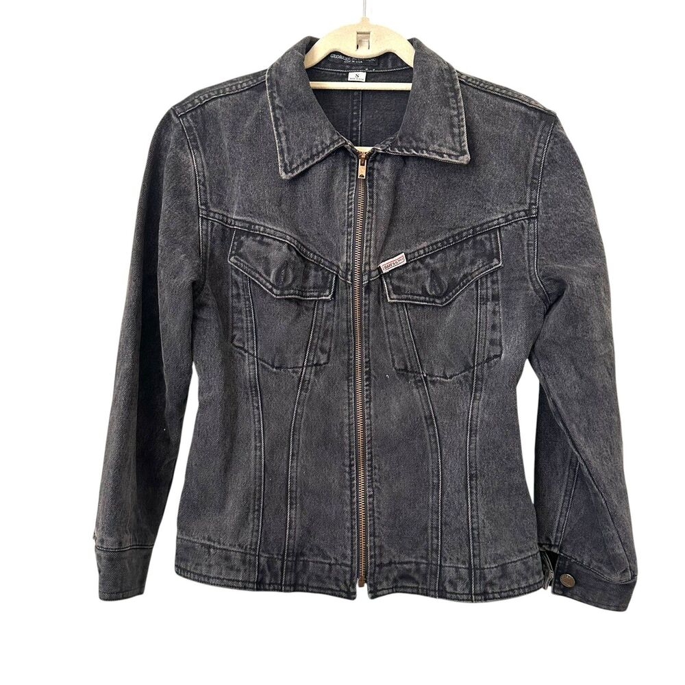 GUESS‎ BY GEORGES MARCIANO Vintage Fitted Denim Jacket Faded Black Small